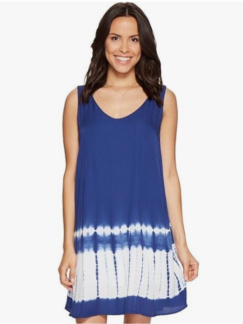 BB Dakota Navy& White Tie-Dye Tank Swing Summer SunDress Swim Coverup M